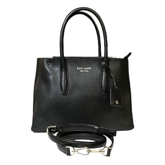 Kate Spade Eva Small Top Zip Satchel Black Tote Crossbody Removable Strap Charm - Picture 1 of 14
